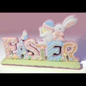 Large Pastel Easter Gingerbread Bunny Cookie Decor Table Sign